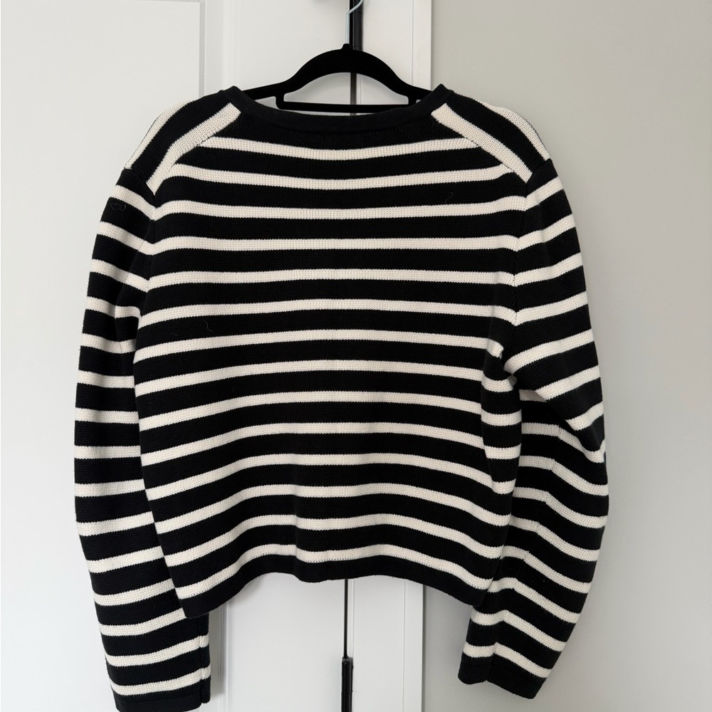 J. Crew Black and White Striped Knit Cardigan with Gold Button - Picture 4 of 4